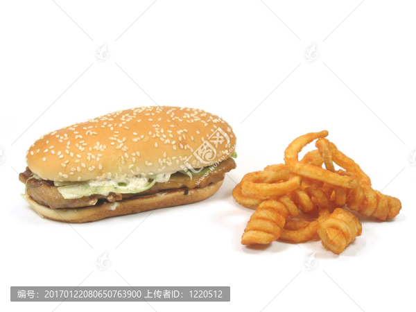 烤雞肉漢堡包和龍卷風(fēng)薯?xiàng)l