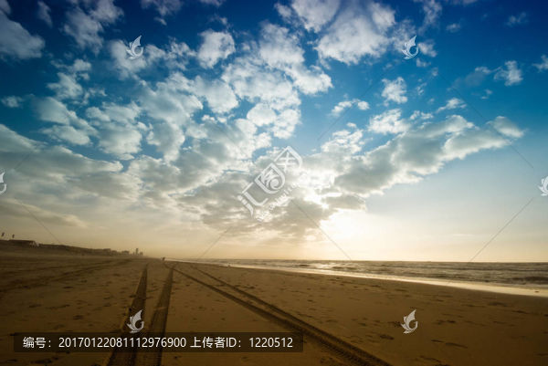 海灘上的輪胎痕跡