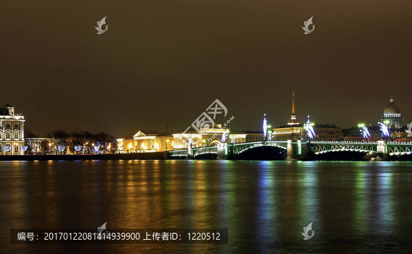 圣-,Petersburg；橋；晚上
