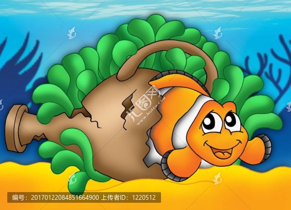在綠色的海葵小丑魚(yú)