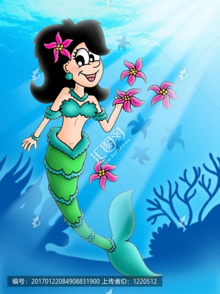 黑頭發(fā)的美人魚與鮮花