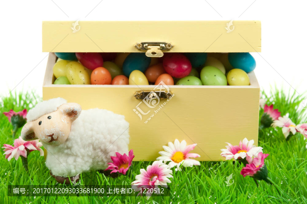 一盒復(fù)活節(jié)雞蛋和可愛(ài)的綿羊
