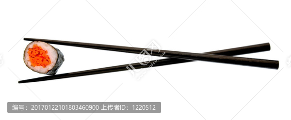白色背景上的壽司卷和黑筷