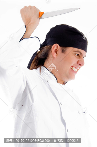 危險的年輕男廚師用刀