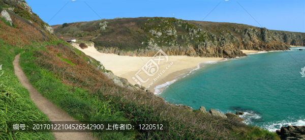 海岸的路徑，波斯科諾海灘盡收眼底；英國(guó)康沃爾。