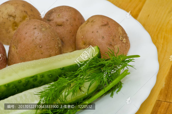 馬鈴薯；鹽黃瓜和蒔蘿的靜物