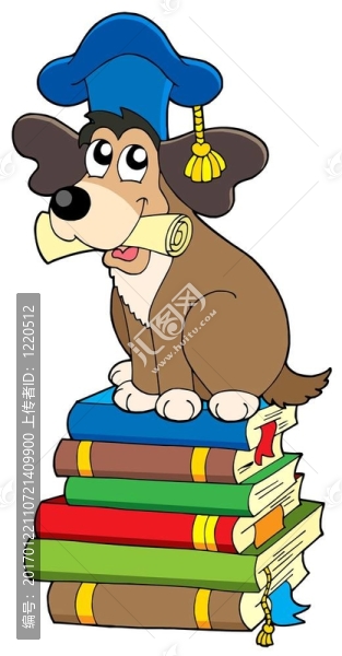 狗老師在一堆書上