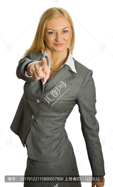 漂亮的金發(fā)美女指著你的肖像