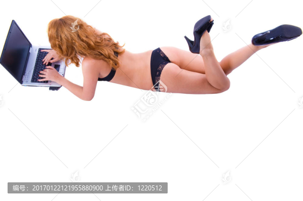 帶筆記本電腦的性感女孩。