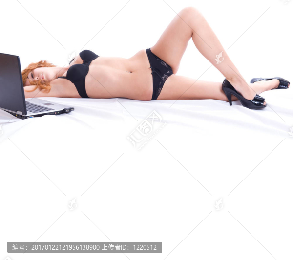 帶筆記本電腦的性感女孩。