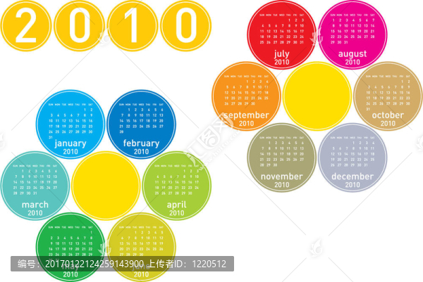 2010年彩色日歷格式。