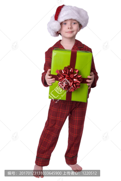 男孩在Santa戴帽子的禮物