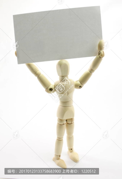 3D男子頭頂上方持空白名片。