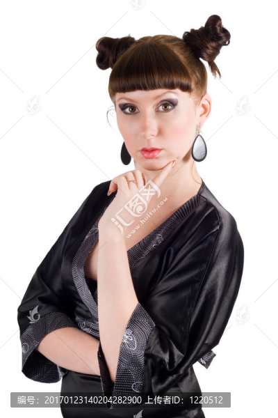 年輕女人的有趣的畫像。白色隔離