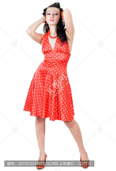 穿紅衣服的年輕漂亮的黑發(fā)