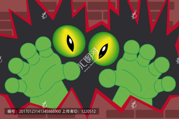 綠色的怪物haands出來的墻
