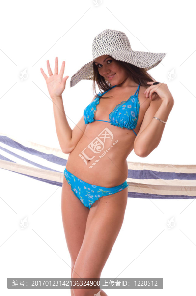 有吸引力的girlwearing比基尼夏天的帽子