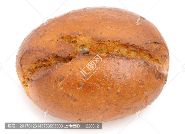 全麥面包卷，孤立在白色背景