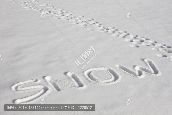 雪寫在雪地邊的腳印