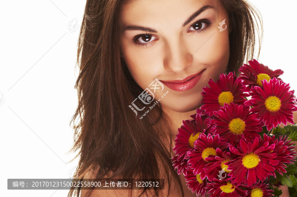 可愛的女孩與花的明亮圖片