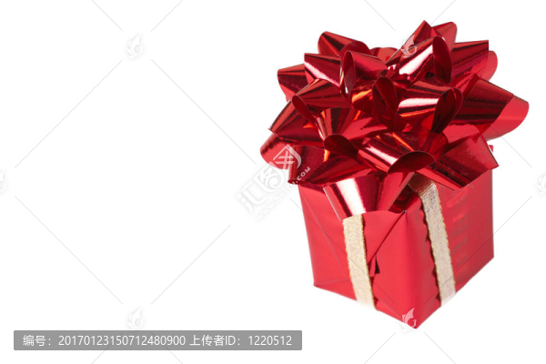 帶白色背景蝴蝶結(jié)的紅色禮品盒