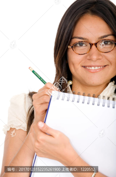 商務(wù)女人在記事本上寫的