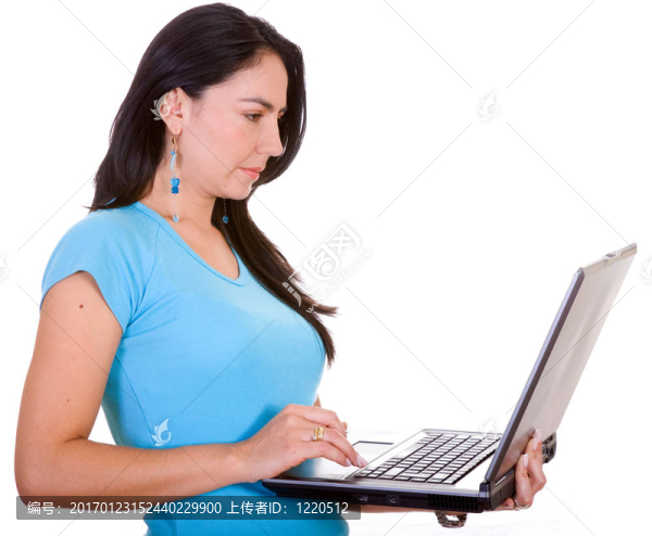帶筆記本電腦的隨便的女孩