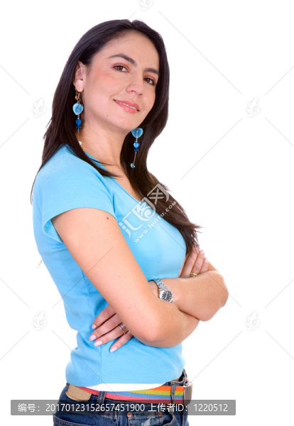 美麗的女孩在青色的休閑