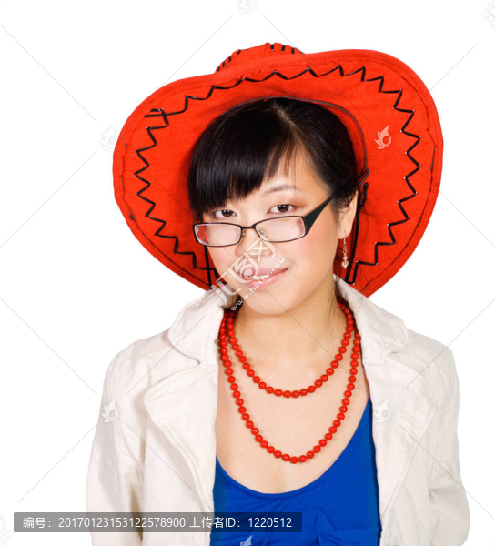 亞洲大紅帽中的女人