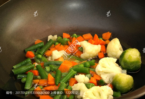 蔬菜炒在鍋鍋特寫(xiě)