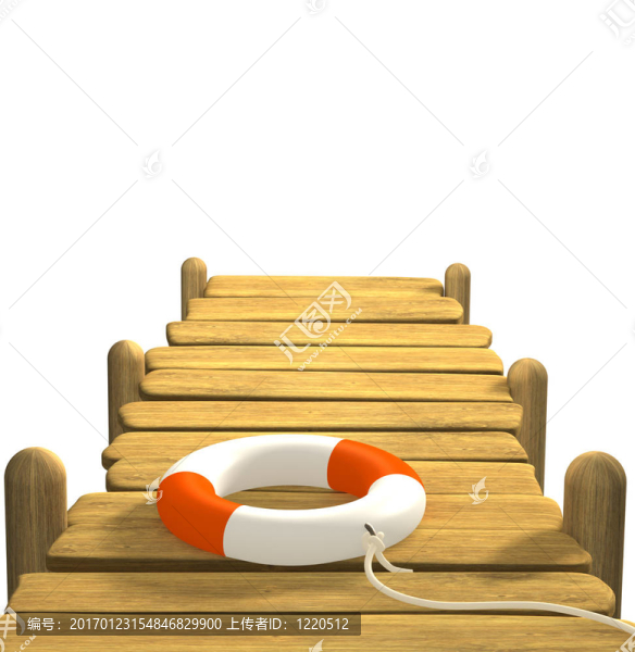 在一個(gè)木制的橋墩三維救生圈
