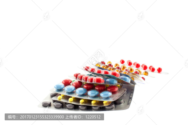 一些彩色藥丸的水泡