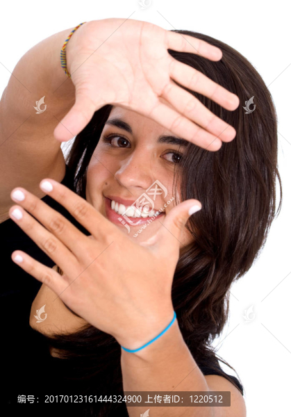 女孩做一handframe