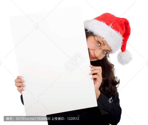 商務(wù)圣誕老人拿著一個硬紙板