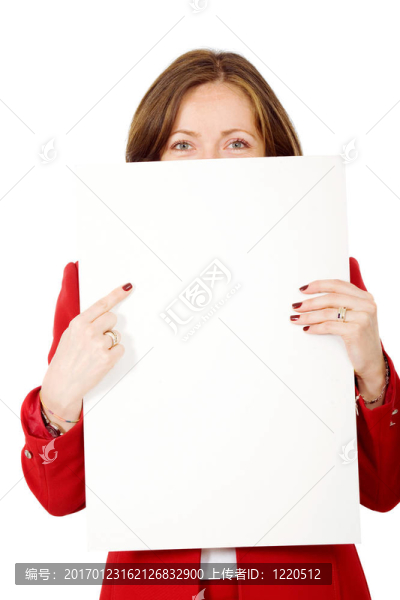 商業(yè)婦女拿著一個(gè)橫幅
