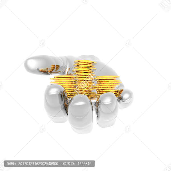 手上有一個金色的貨幣符號孤立在一個白色
