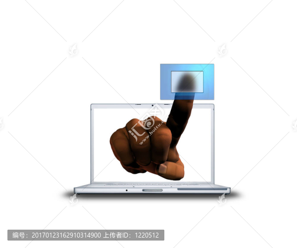3D手指推透明按鈕從筆記本電腦