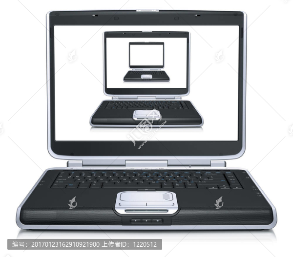3D模型的筆記本電腦上的屏幕上孤立的白色