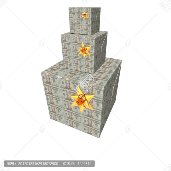 禮品盒金字塔與美元紙幣紋理