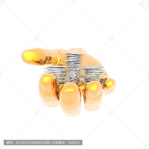 手上有一個金色的貨幣符號孤立在一個白色