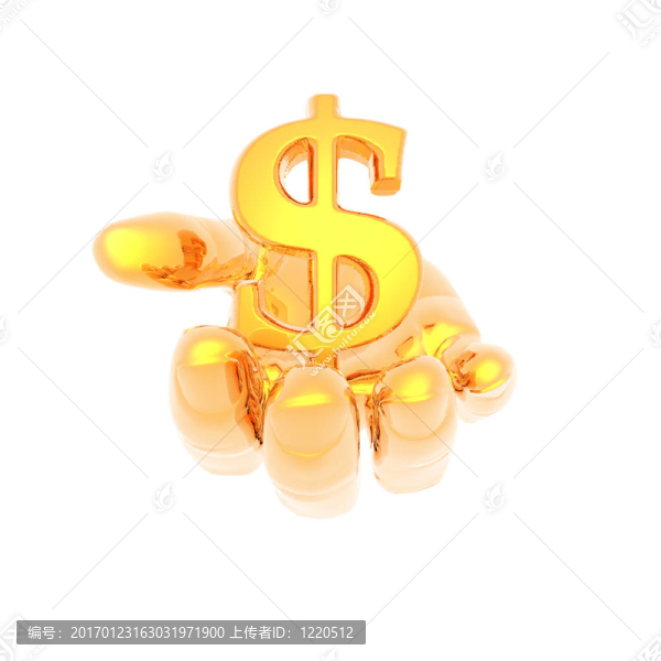 手上有一個金色的貨幣符號孤立在一個白色