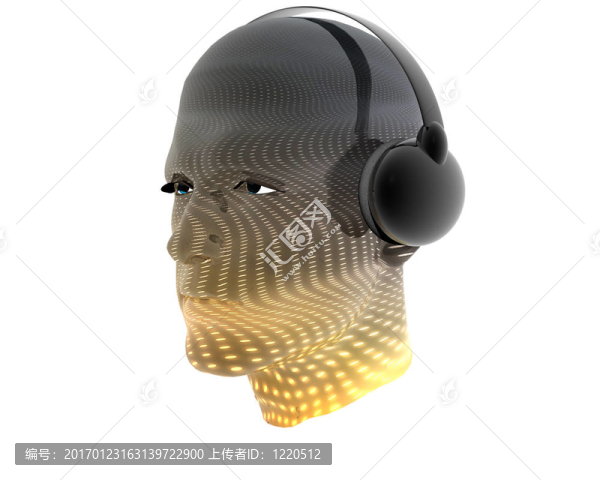 3D男人質(zhì)感的臉與耳機(jī)