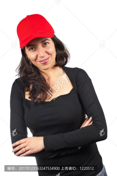 一個紅色帽子的休閑女人