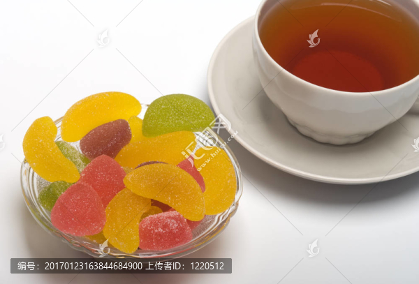 一杯茶和水果糖。