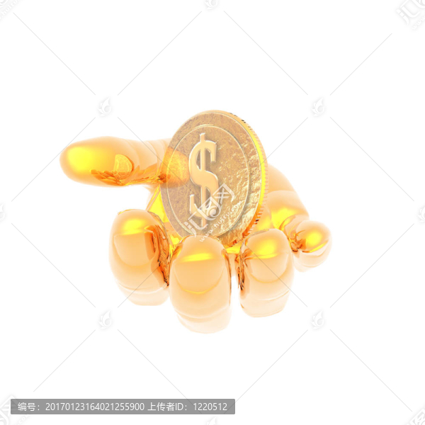 手上有一個金色的貨幣符號孤立在一個白色