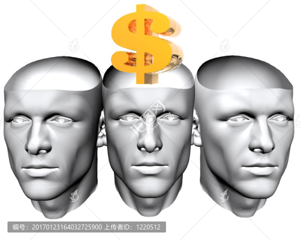 3D人頭與美元的跡象