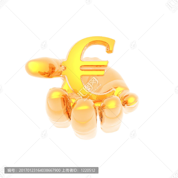 手上有一個金色的貨幣符號孤立在一個白色