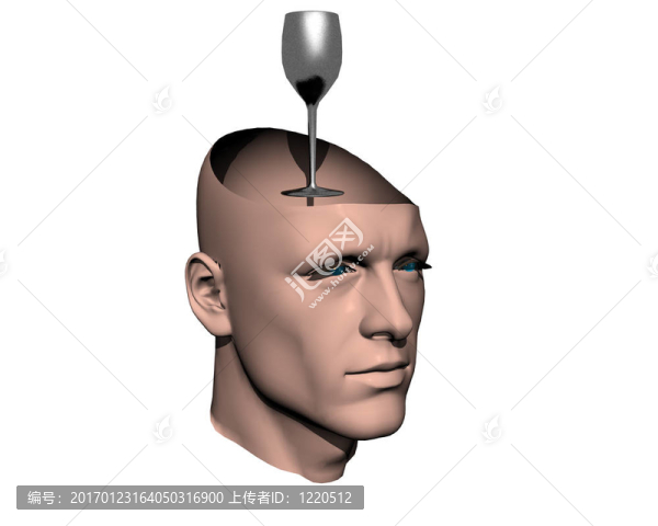 3D男人用玻璃破解頭
