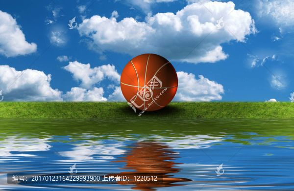 天空背景的草地上的籃球