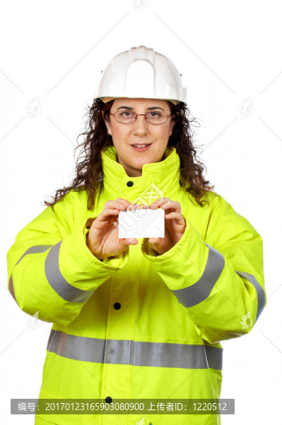 女建筑工人持一張空白卡